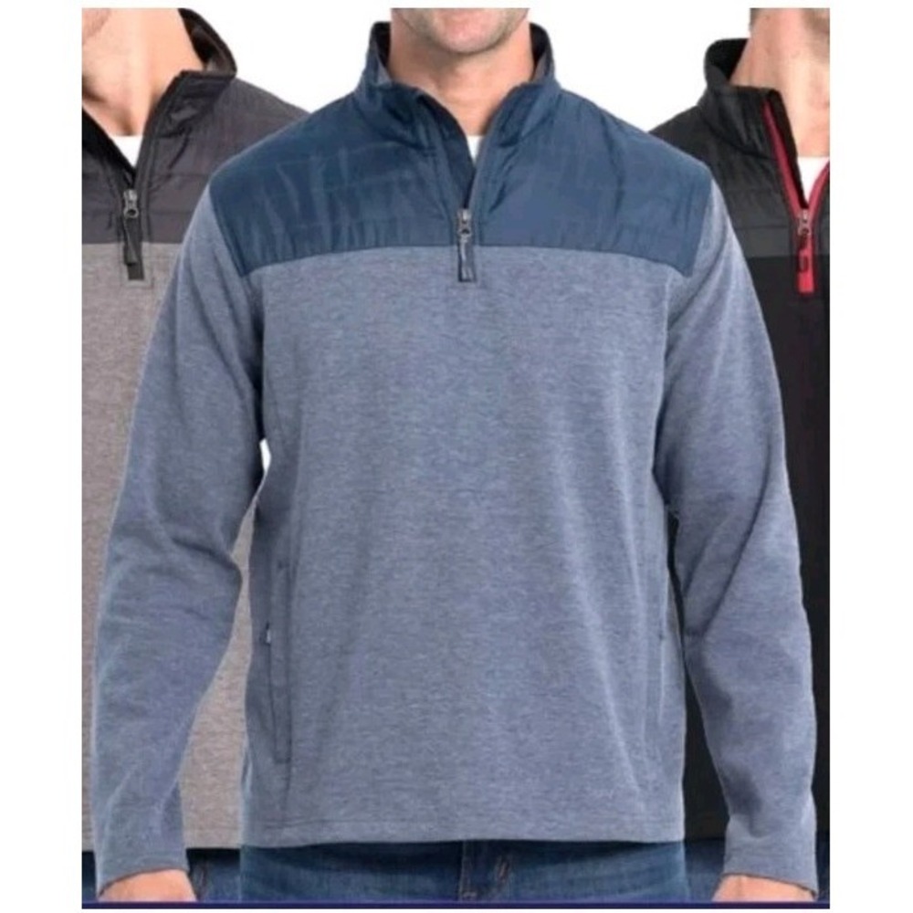 Eddie Bauer Men's Large Blue Heather Quilted Yoke Quarter Zip Pullover Jacket
